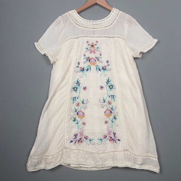 Umgee Dresses & Skirts - Umgee Ivory Embroidered Boho Dress S Cottagecore Floral Lace Gauze